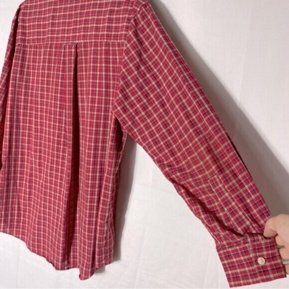 Chaps Easy Care Red Tan Plaid Long Sleeve Casual Button Up Shirt M - Picture 8 of 12